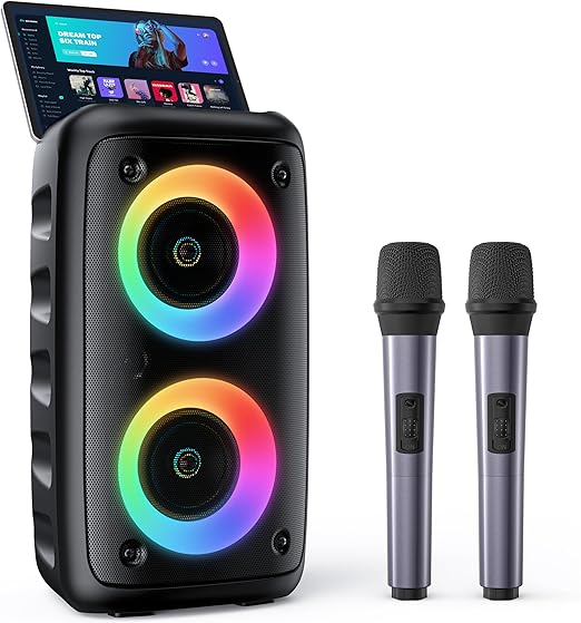 Portable Karaoke Machine – Bluetooth Speaker with 2 Wireless Microphones & Subwoofer