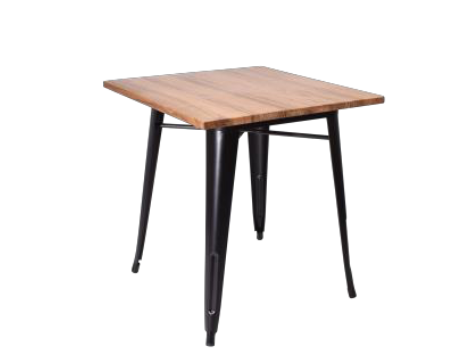Natura Square Table – 70×70 cm Wooden Top with Black Metal Legs